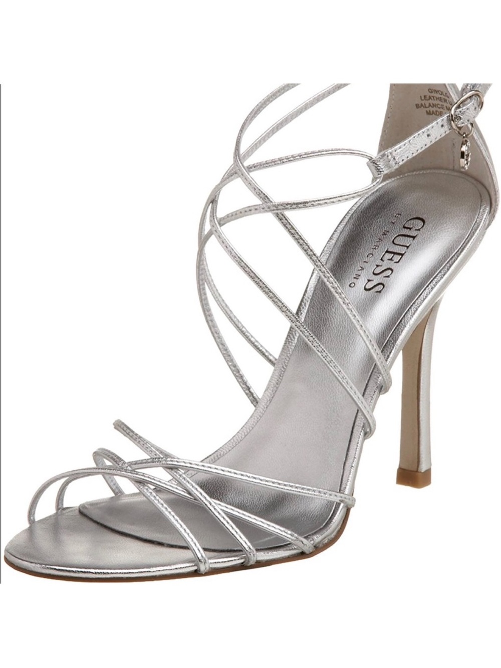 GUESS by Marciano Olgan Metallic Silver Strappy Stiletto Sandals